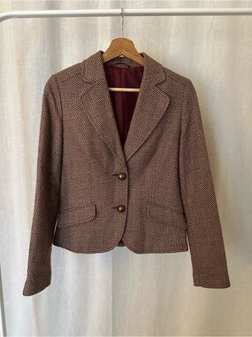 Vintage Women's Patterned Burgundy Blazer Jacket